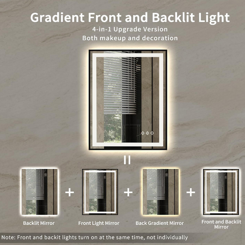 Color Temperature Wall Mounted Rectangle Hotel LED Mirrors with Defogger Bathroom LED Mirror
