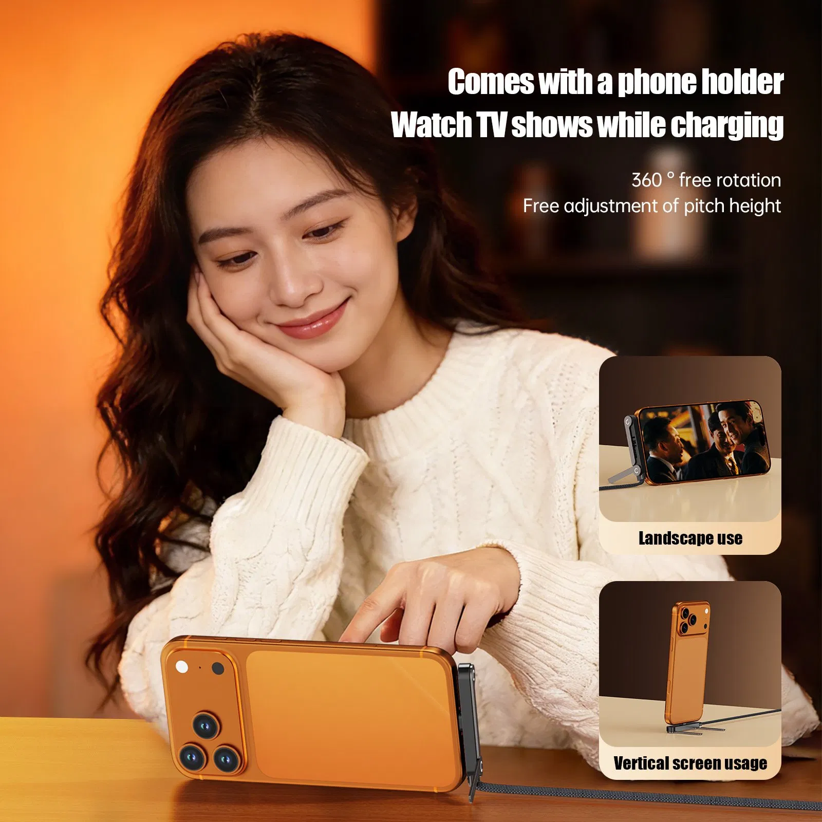 Кабель 240W с держателем для телефона, 90° разъем