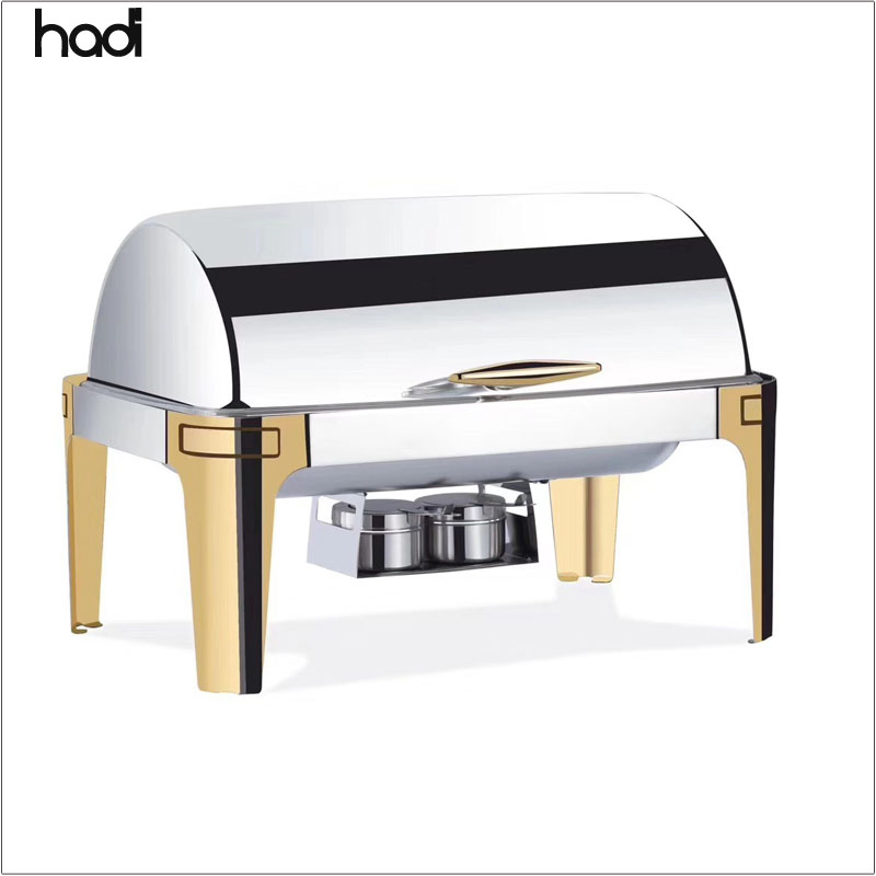 9 Quart Stainless Rectangular Chafer Buffet Food Warmer Oblong Roll Top Chafing Dish Set Restaurant Kitchen Hotel Supplies