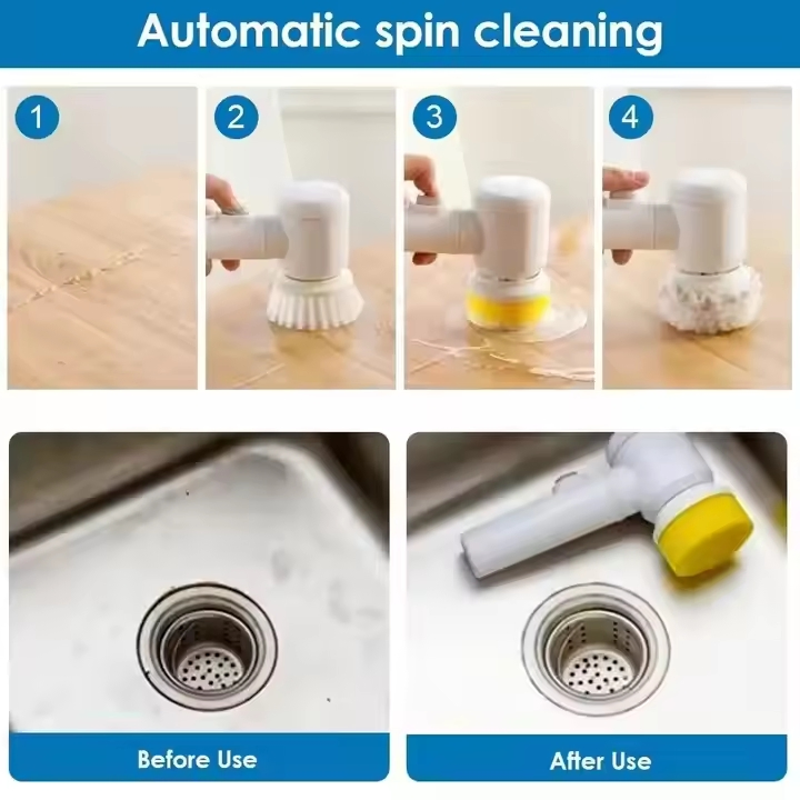 Rechargeable 5 In1 Magic Brush Electric Cleaning Brush Electric Spin Scrubber with 3 Brush Heads for Kitchen, Bathroom,