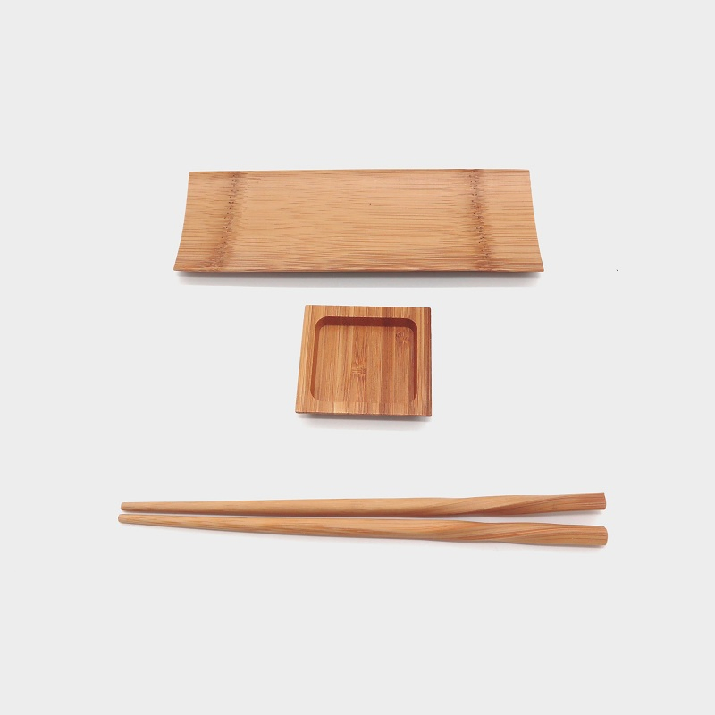 Japanese Sushi Bamboo Tray Tableware Plate Chopsticks Set
