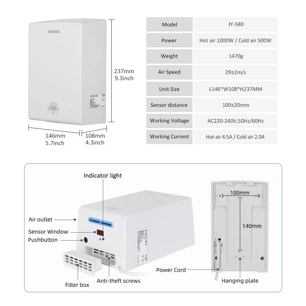 Cheap Price Small Wall Mounted 1000W Fast Dry Automatic Hand Dryer
