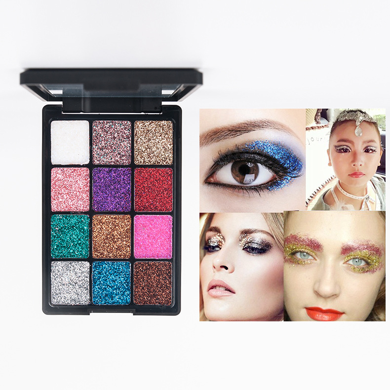 Wnm 333 Cross-Border Hot Sale 12 Color Diamond Highlight Sequin Eyeshadow Palette Shiny Glitter Powder Stage Makeup Eyeshadow Palette Can Be Customized