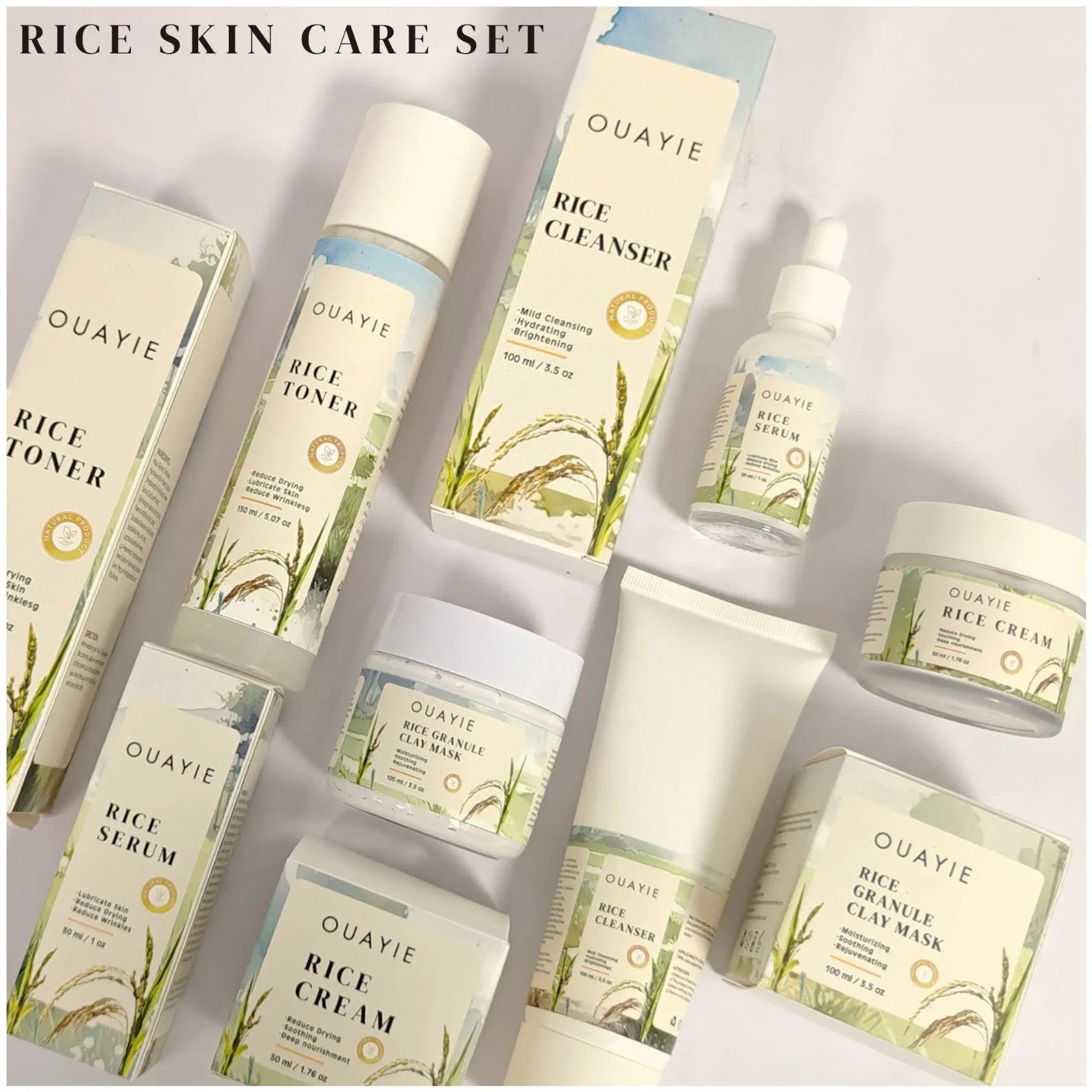 Beauty Cosmetics Clean Moisturize Improves Skin Dullness Rice Skin Care Serum Set