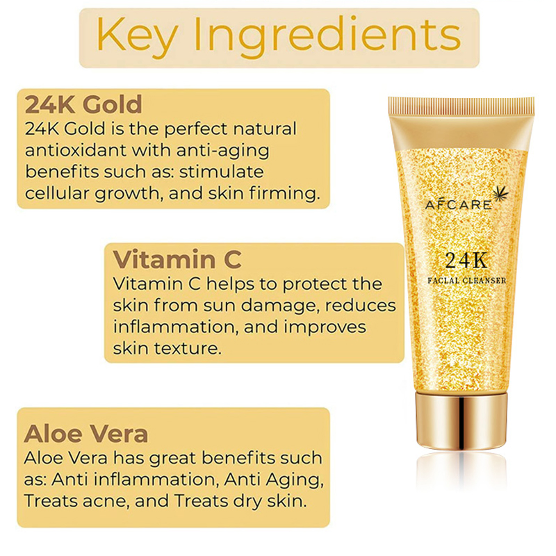 Private Label Moisturizing Amino Acid Deep Pore Cleaning Face Cleanser Whitening 24K Gold Face Wash