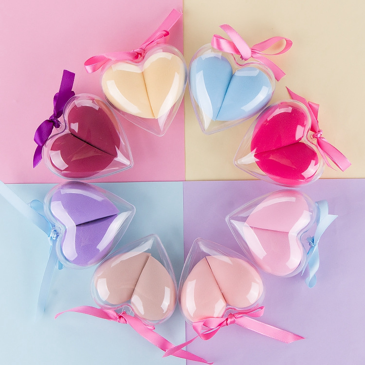 2PCS/Set Make up Sponge Heart Shape Box Custom Latex Free Super Soft Cosmetic Powder Puff Blending Beauty Makeup Sponge Blender
