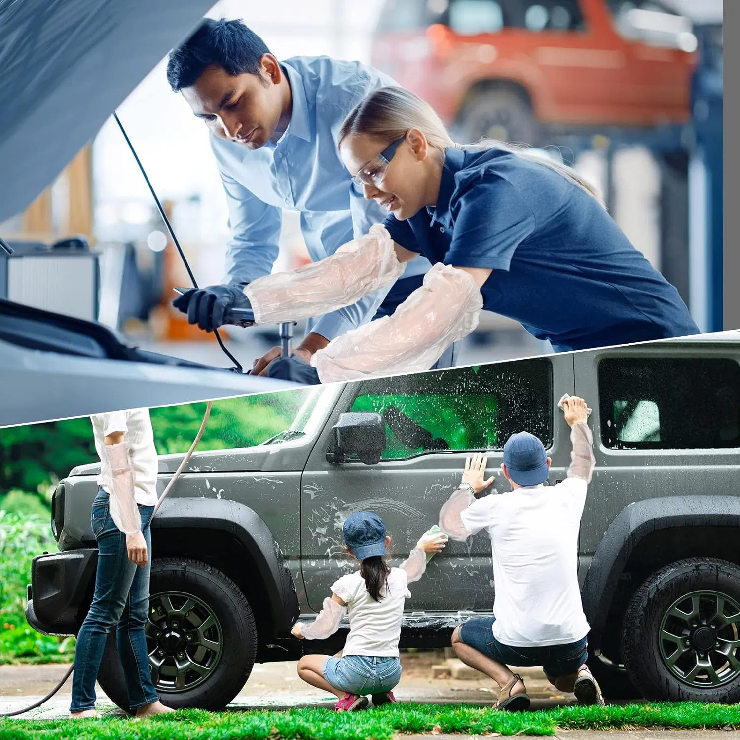 Disposable White Arm Sleeves, Plastic Oversleeves for Art Projects and Home Maintenance - White