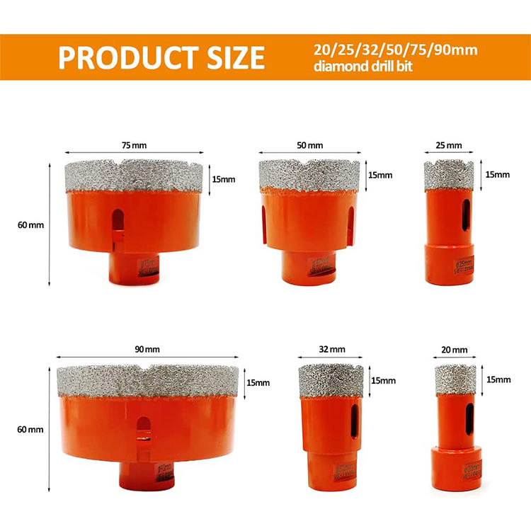 Vacuum Brazed M14 Diamond Tools Hole Saw Diamond Core Drill Bit Set