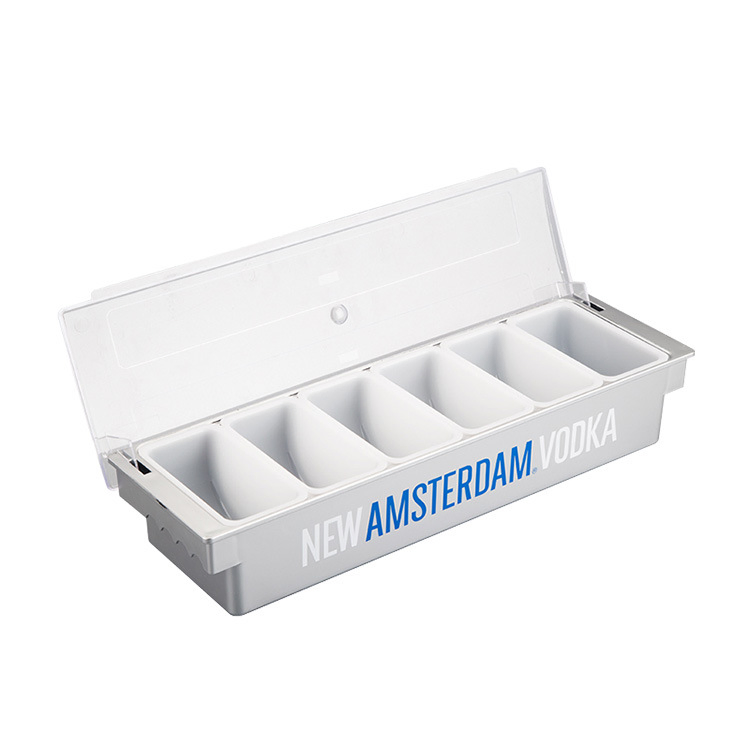6 Tray Plastic Garnish Station with Lid Condiment for Bartending