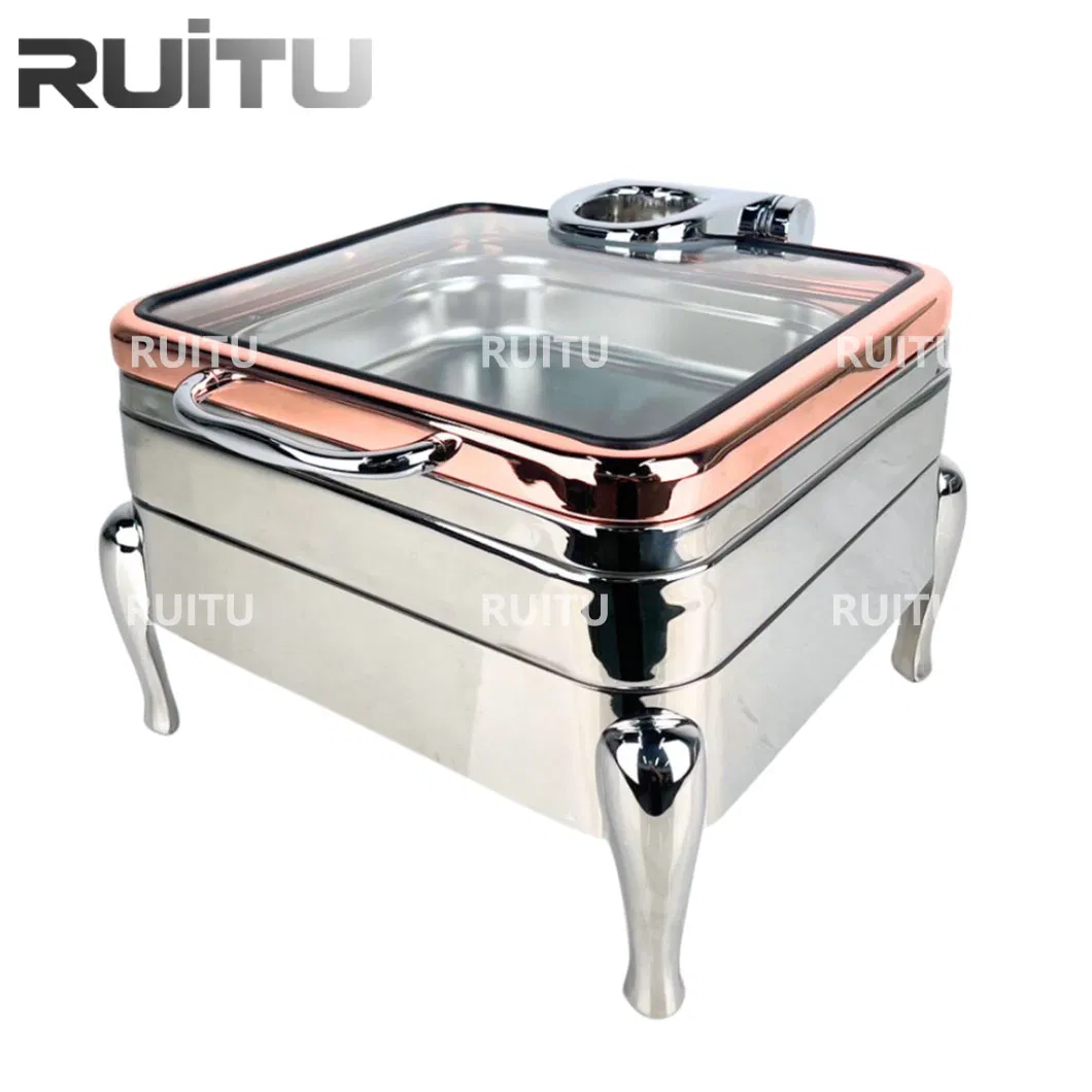 Buffet Oblong Chafer Food Warmer Hydraulic Glass Lid Rose Gold Chafing Dish Buffet Set