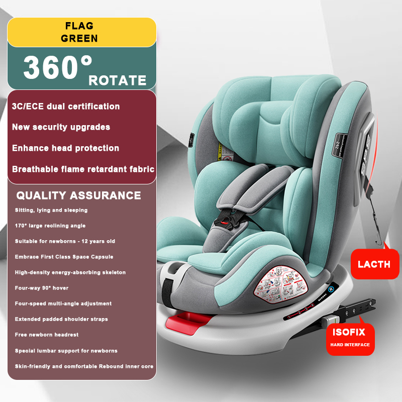 Car Child Safety Seat for 0-12 Years Featuring 360 Degree Rotation Isofix Latch Flank Protection 170 Degree Relief Angle 90 Degree Hover