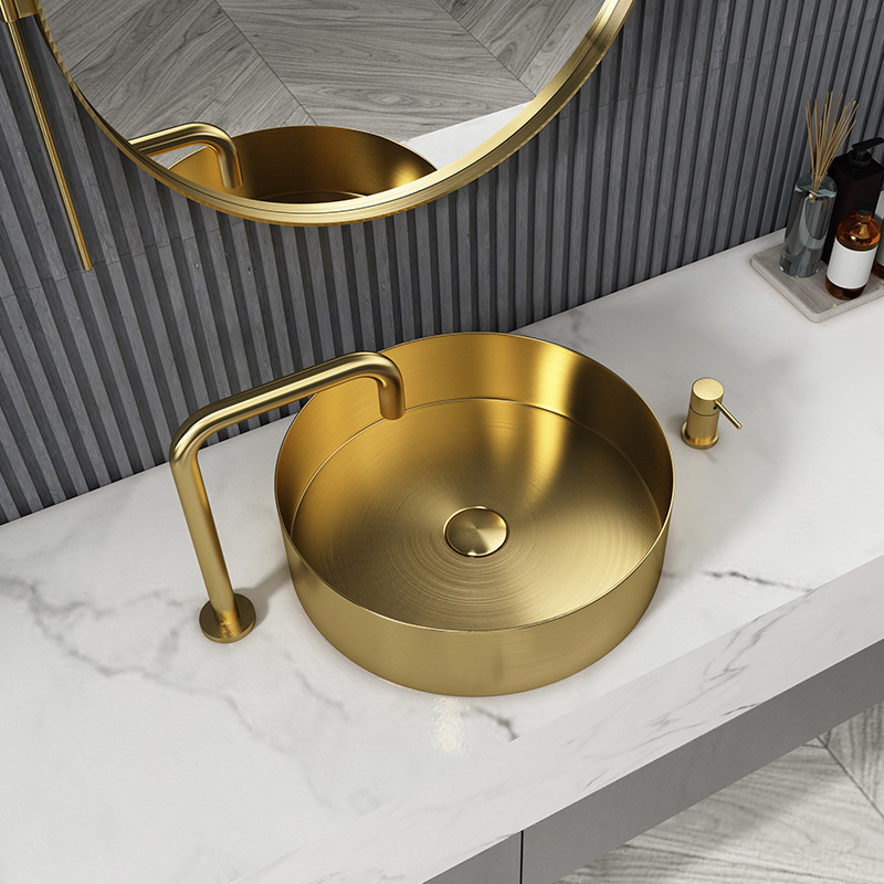 Stainless Steel Round Wash Bathroom Basin Sink Nano Gold Surface Treatment Hotel Design Sink