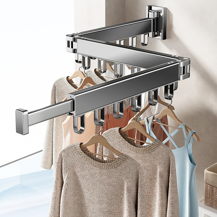 Sanipro Indoor/Outdoor Wall Mounted Tri-Fold Space-Saving Collapsible Laundry Hanger Retractable Folding Clothes Drying Rack