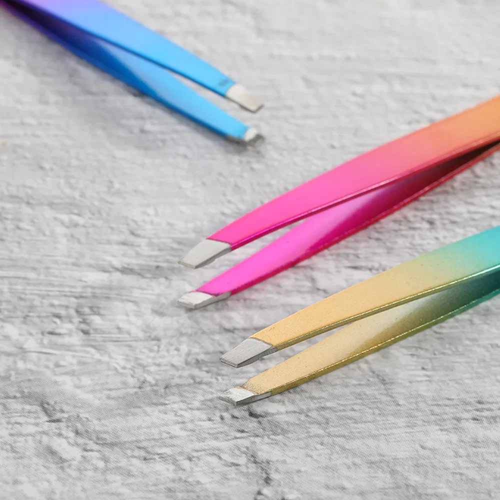 Gradient Colorful Eyebrow Clip Beauty Eyebrow Tweezers Stainless Steel Tweezers