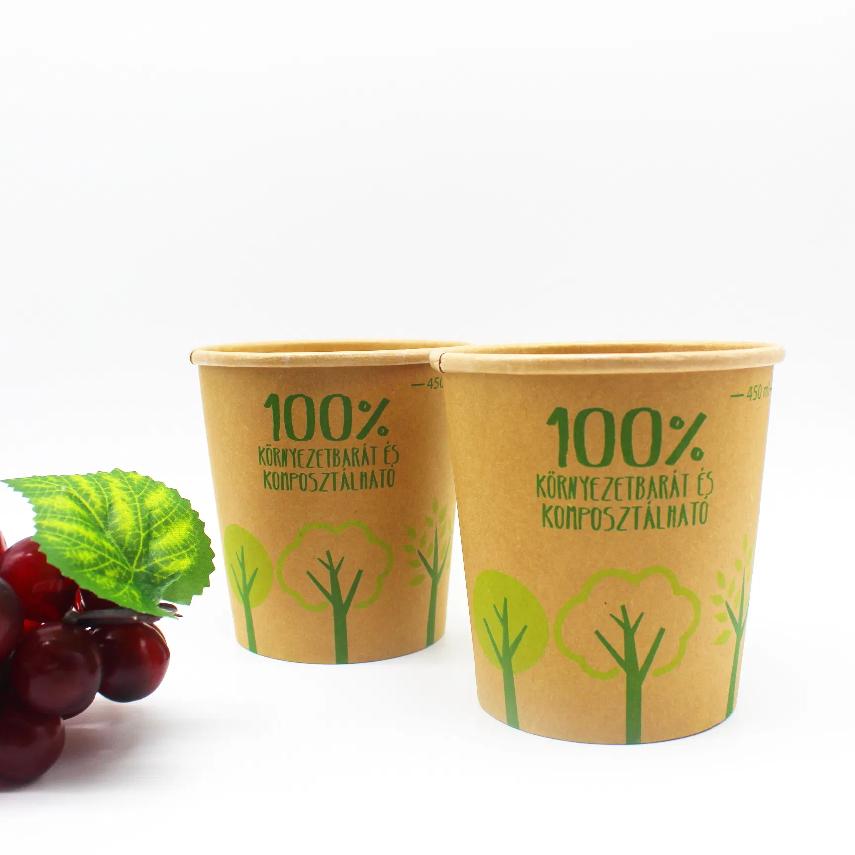 Food Packaging Brown White Paper Soup Containers with Paper Lid Grease Proof