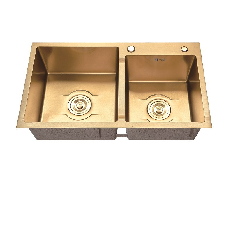 Gold Double Bowl 304 Handmade Stainless Steel Sink Bottom Black Kitchen Sink