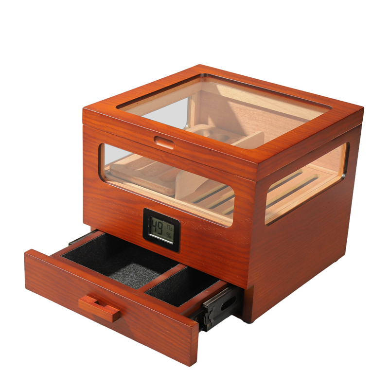 Factory Customized Mahogany Wood Humidor Cigar Box Reusable Solid Wooden Single Cigar Travel Cigar Case Organizers