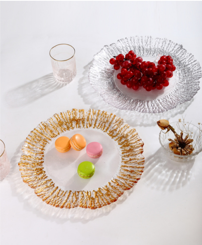 Factory Wholesale Nordic Ins Glass Dishes Western Food Plate Gold Rim