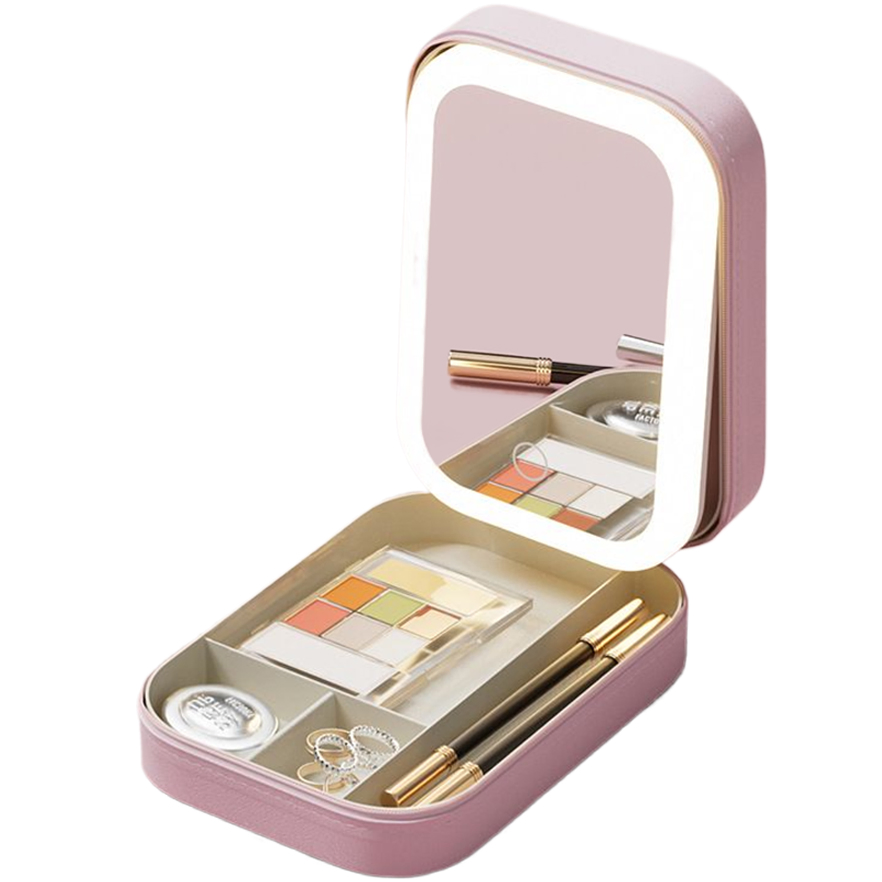 Vanity Leather Cosmetics Set Box for Women Compact Rechargeable Mirror with LED Makeup Mirror