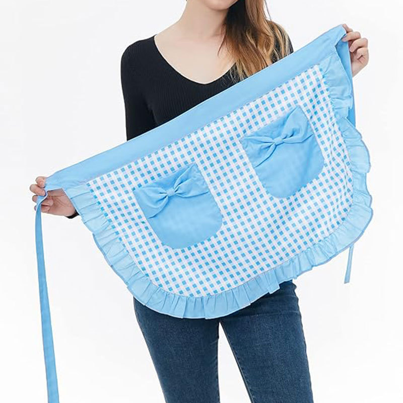 Fresh and Rustic Style Half-Length Apron with Ruffles and Straps, Short Apron for Floral Service Staff