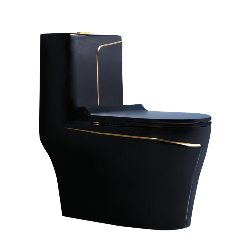 Factory Price Luxury Black Gold Color Bathroom Ceramic Washdown One Piece P-Trap Wc Toilet