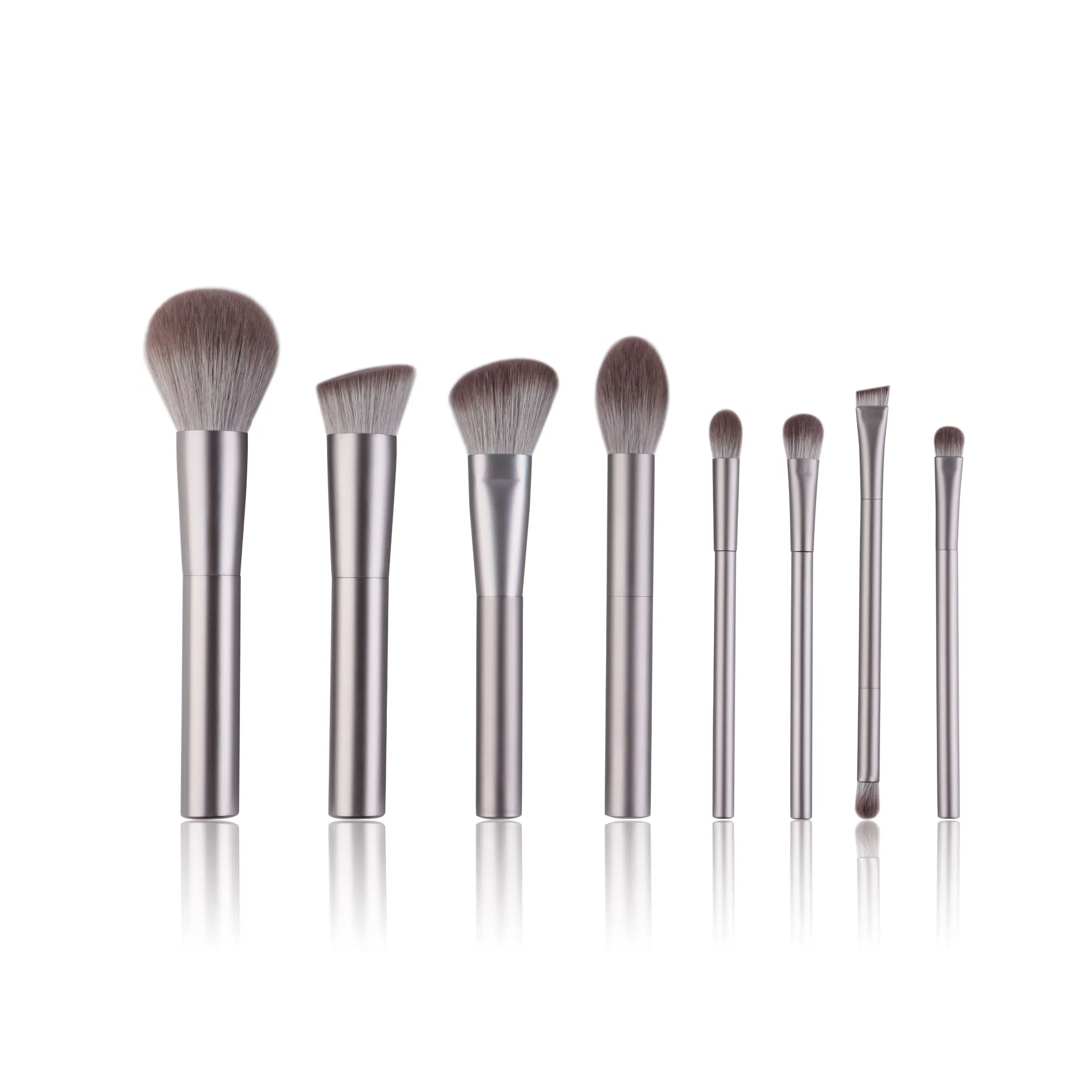 New High Quality 8 PCS Synthetic Hair Aluminium Handle Fashion Foundation Eyebrow Eyelash Makeup Brushes Set Custom Logo