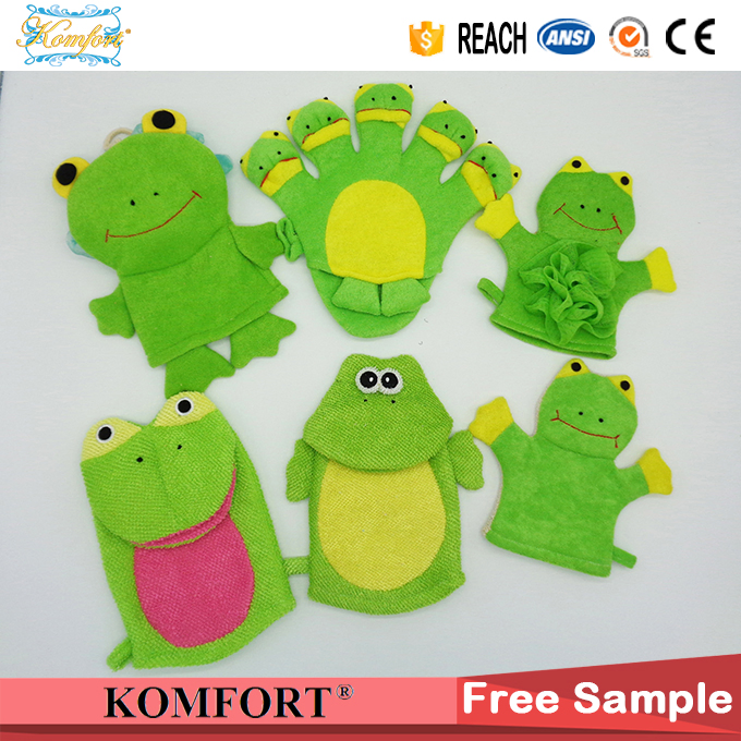 Klb-046 Frog Baby SPA Bath Glove Exfoliating Mitt Animal Frog Hand Puppet