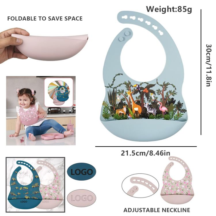 Personalized Design Custom Logo Silicone Baby Waterproof Bib Wholesale BPA Free Toddlers Bib