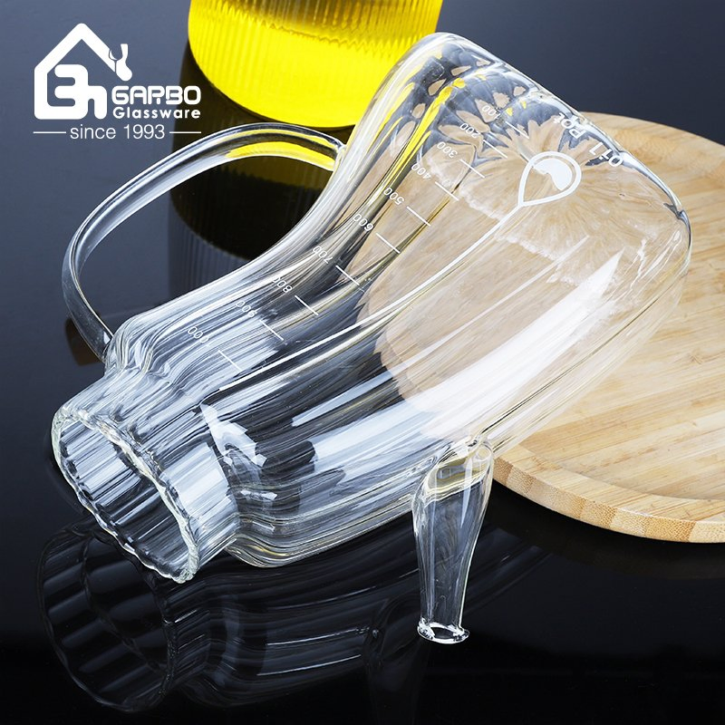 Glass Oil Jug with Handle and Bamboo Lid Glasses Condiment Jar Olive Oil Kitchen Glassware Set