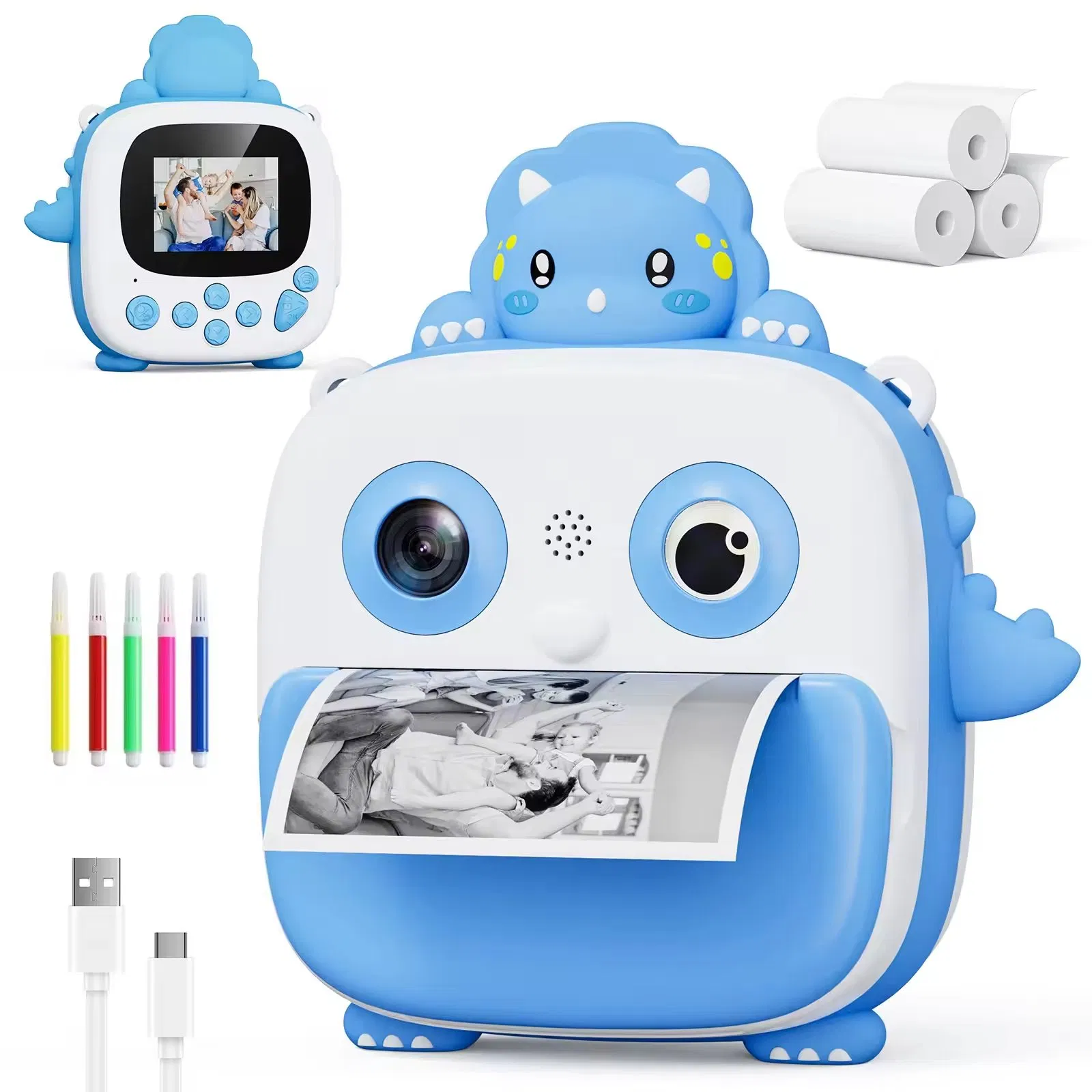 New 1080P HD Video Recording 2inch Toddlers Portable Travel Selfie Digital Toys Children's Camera with Instant Print for Kids
