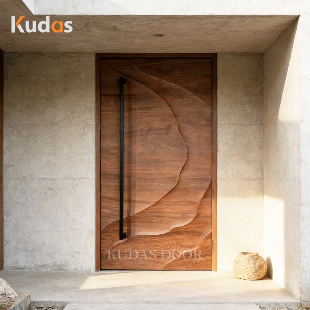 3D Carving Solid Wood Sound Insulation Outdoor Anti-Theft Wooden Front Entrance Door