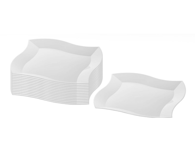 Disposable Plastic Dessert 7" Heavy Duty Wave White Salad Plates