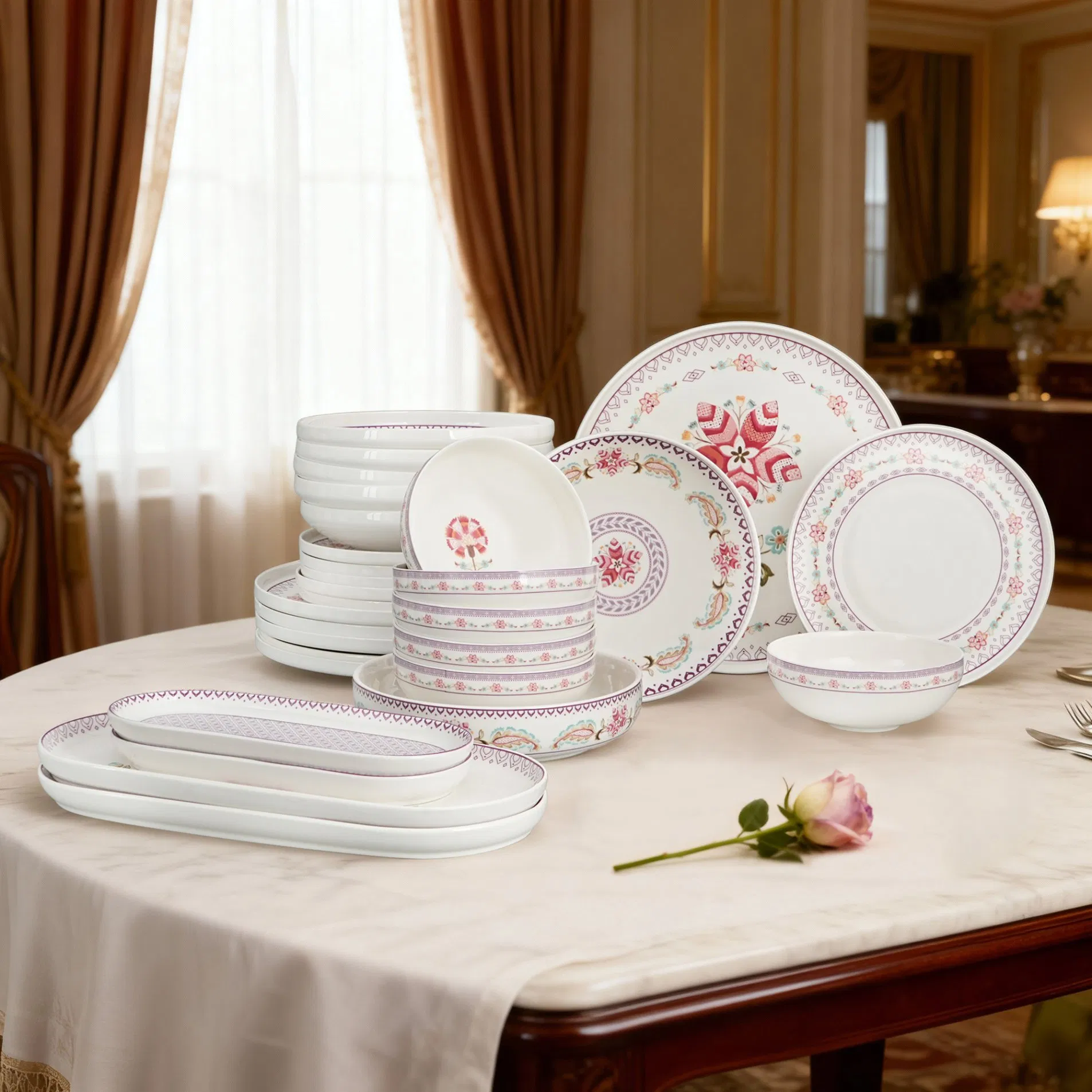 29 PCS Custom Floral Porcelain Dinner Ceramic Catering Serving Dishes Dinnerware Sets
