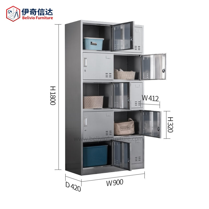 2, 4, 6, 12 Doors Customized Gym Food Factory Locker Cabinet Door Cloth Storage Cabinet Stainless Steel Locker