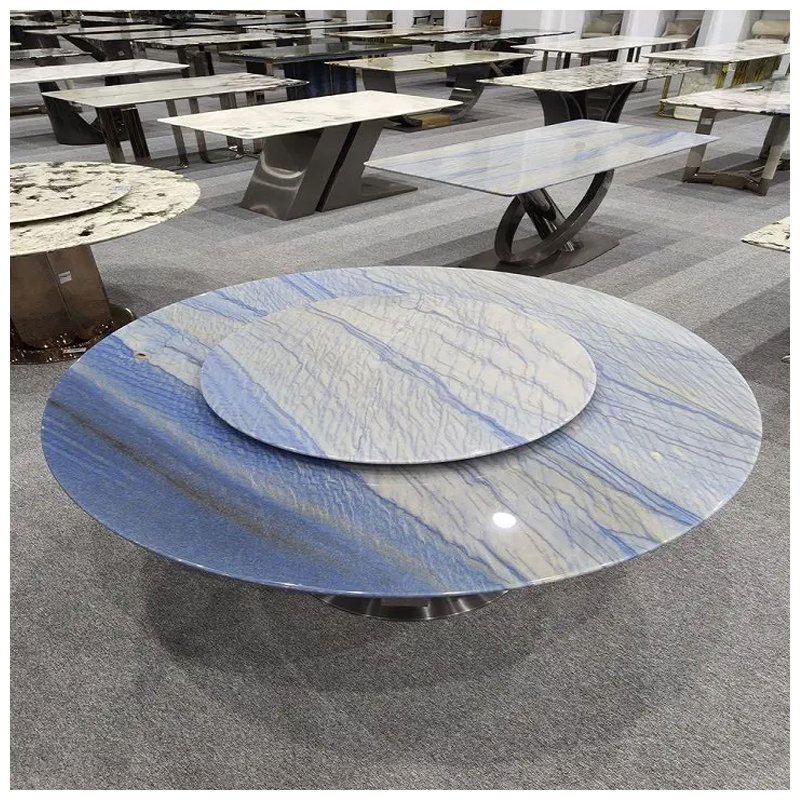 Luxury Azul Macaubas Blue Quartzite Susan Lazy Round Dining Tables