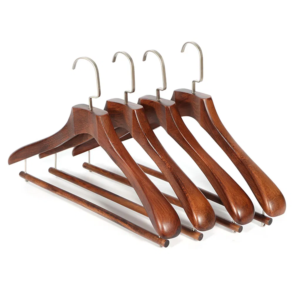 Wholesale Luxury Customized Natural Dark Branded Wood Suit Hangers for Cloths Clothes