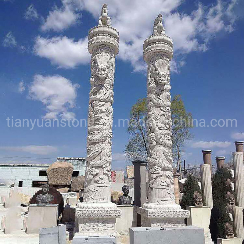 Granite Building Design Dragon Pillar Carved Chinese Dragon Column