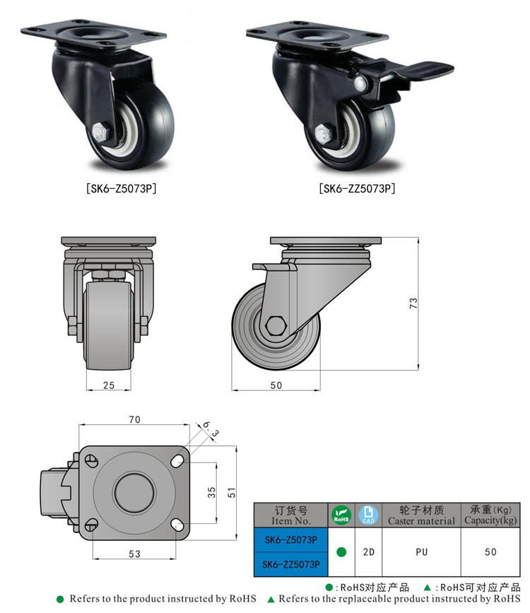 Sk6-Z5073p Stainless Steel Industrial Heavy Duty PU Castor Wheels
