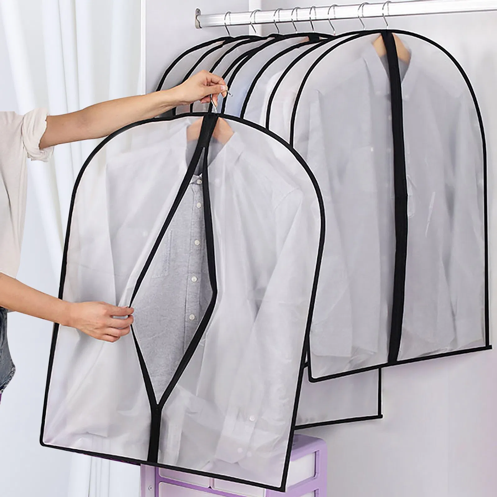 5PCS/Set Clear Garment Bags for Hanging Clothes PEVA Suit Covers with Zipper