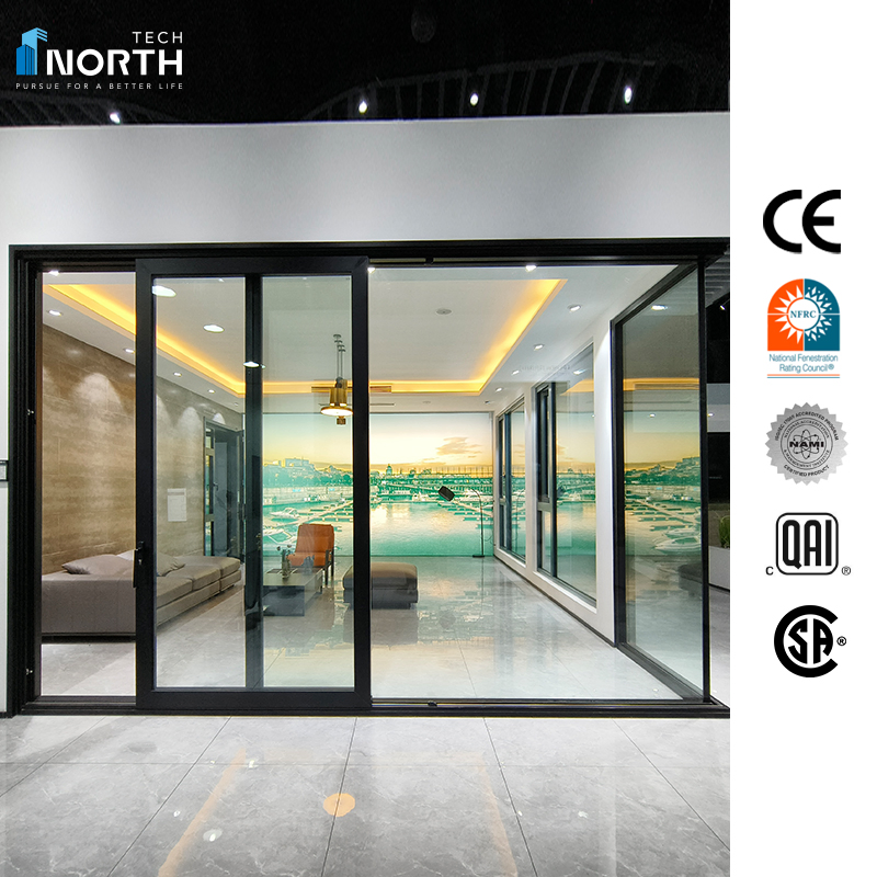 Nfrc CE Certified Multi Tracks Aluminum Double Triple Glazed Tempered Glass Lift Sliding Folding Patio Balcony Door for Residential and Commercial Building