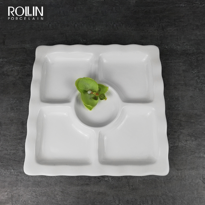 Porcelain Square Divided Dessert Plate