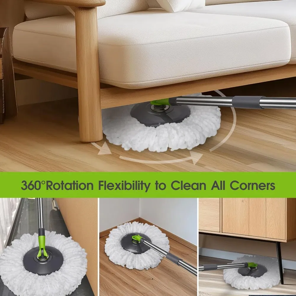 360 Rotating Spin Dry Magic Wash Hands Free Mop with Detachable Bucket Set Cleaning Floor Household Mops Factory Three Interchangeable Mop Heads