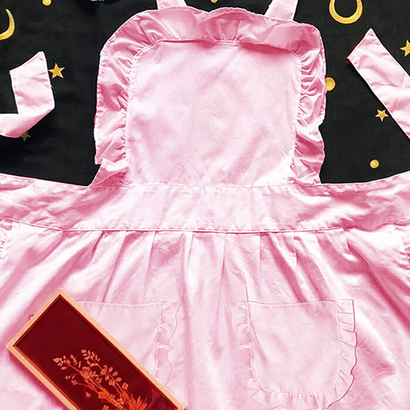 Home Full-Body Princess Apron, European-Style Pure White Full-Body Lotus Leaf Lace Double-Pocket Maid Apron
