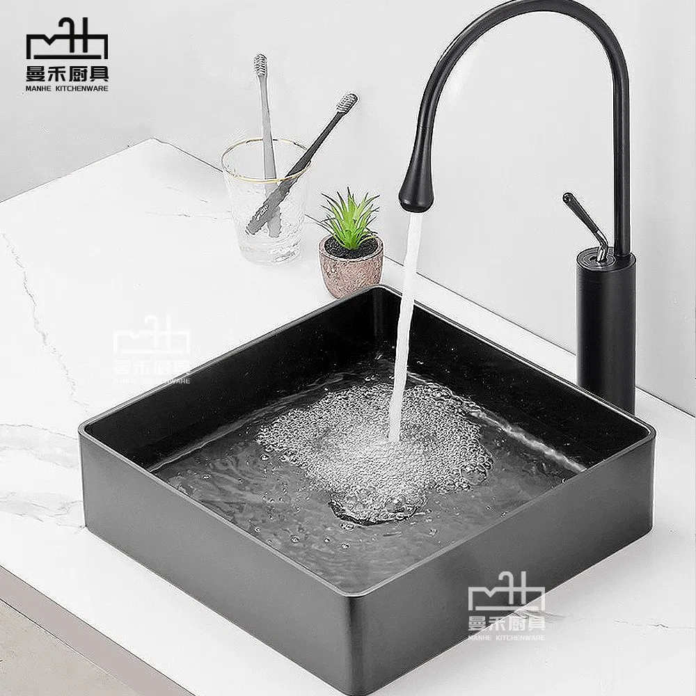 Black Bathroom Basin Black Hand Wash Basin Square Countertop Sink for Bathroom