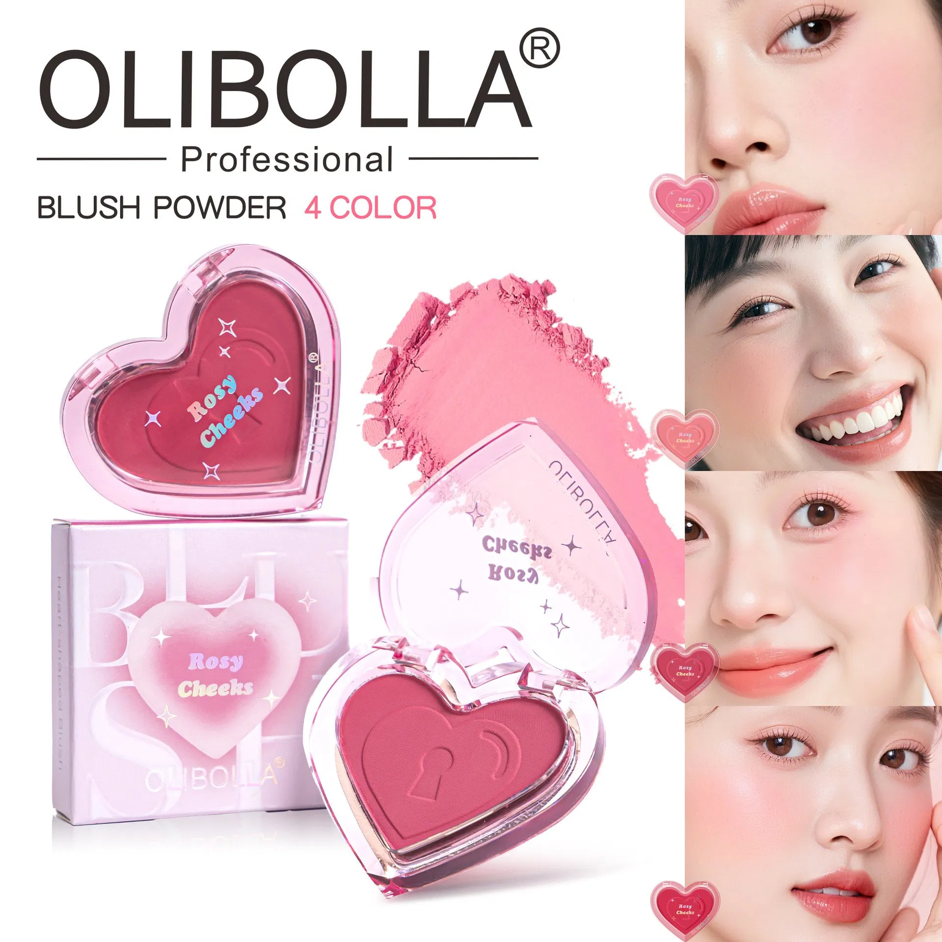 Vibrant 4-Color Heart Blush for Natural Nude Makeup Look
