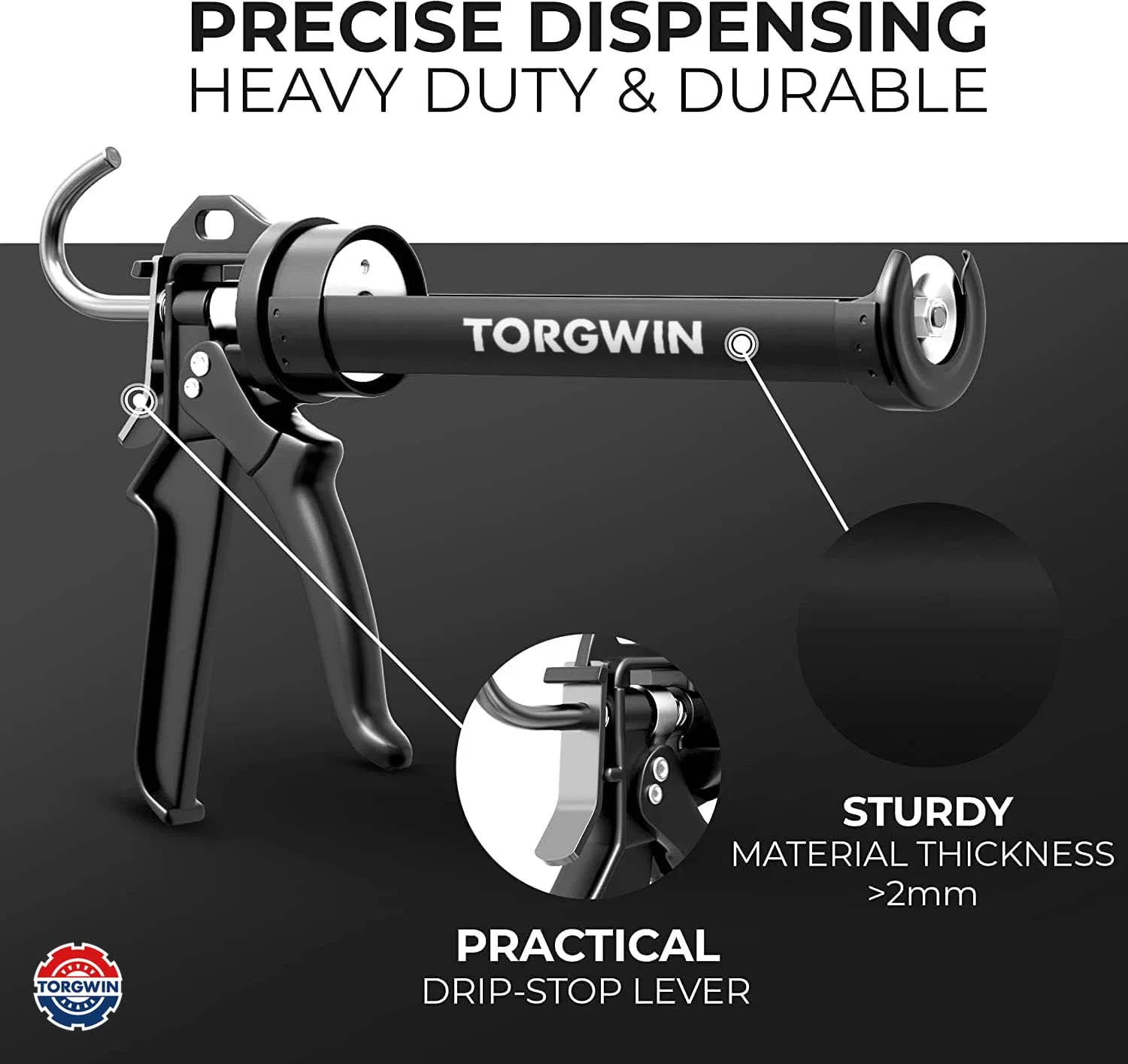 Professional Caulking Gun [25: 1 Thrust Ratio] Heavy Duty Caulk Gun for All Standard