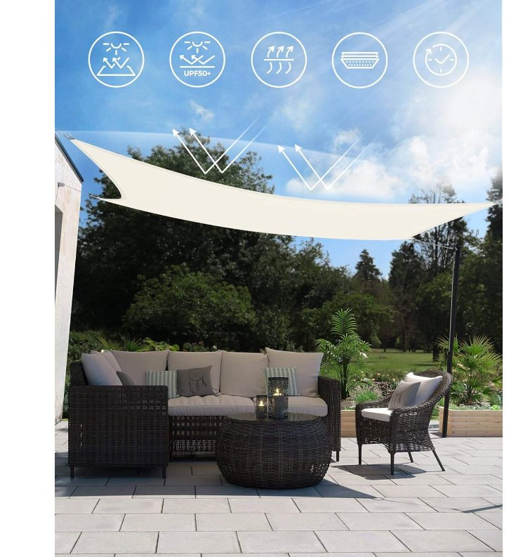 Rectangular Waterproof Sun Shade Sail, Polyester Fabric with 98% UV Protection