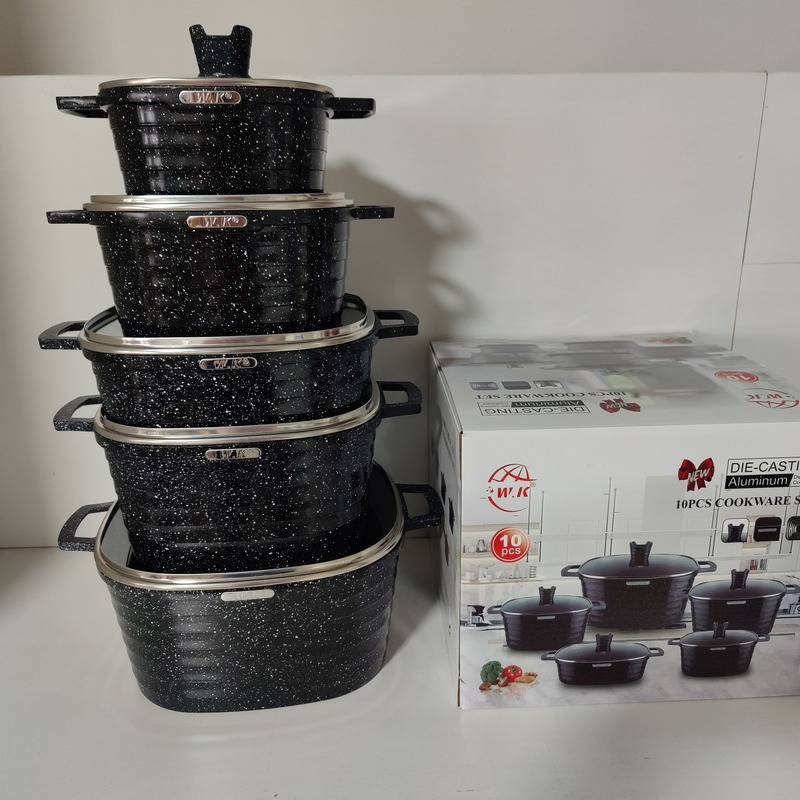 10 PCS Cooking Pot granite Marble Coating Die Casting Non-Sitck Casseroles Kitchenware Set Cookware Set