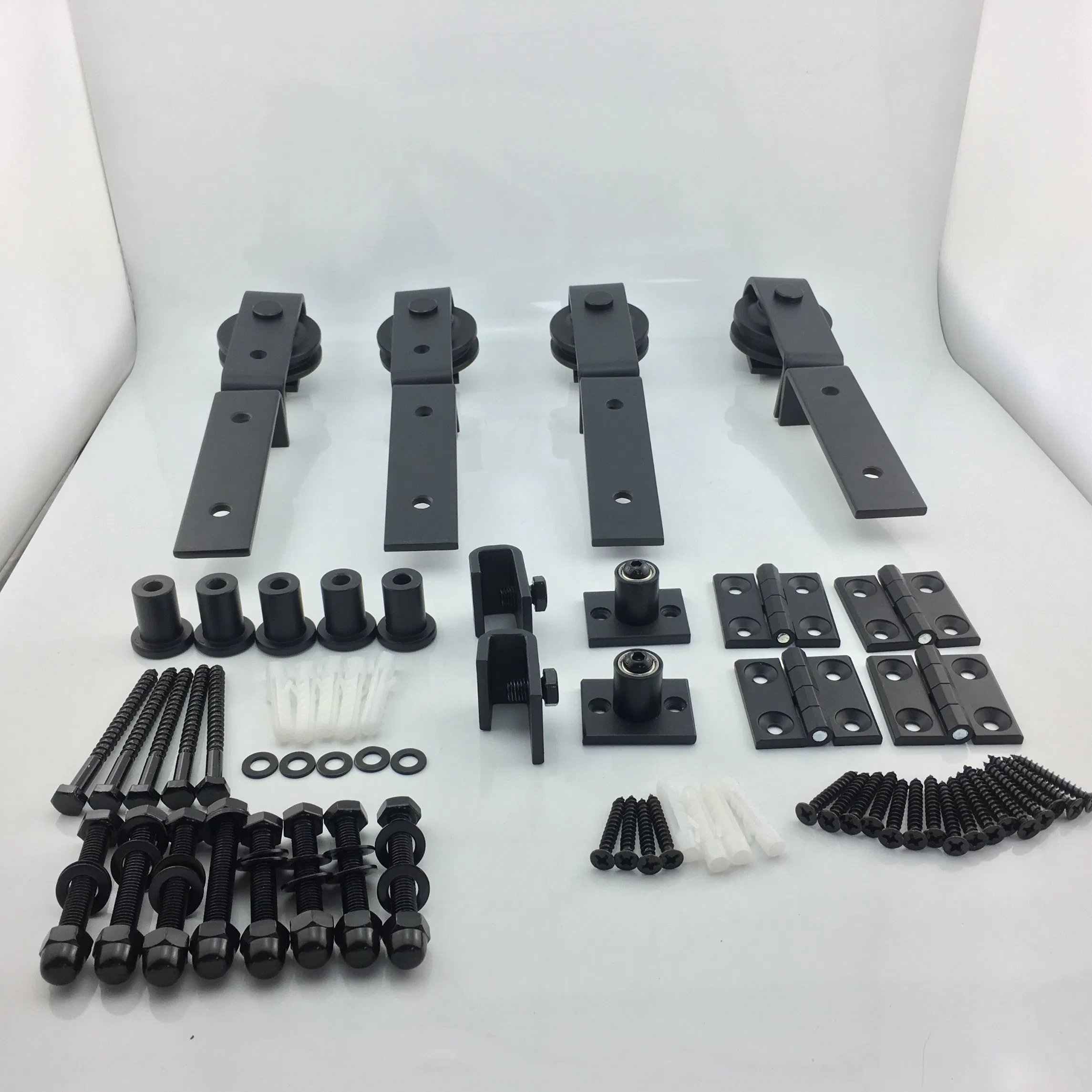 Top Mount Roller Bifold Sliding Barn Door Hardware Kit Black Flat Track Modern
