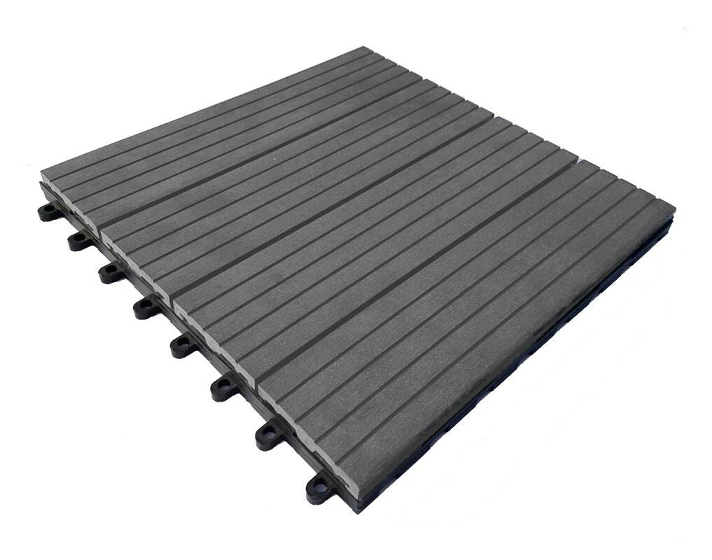 Wooden 3D Embossed Deck Tiles Waterproof WPC DIY Flooring